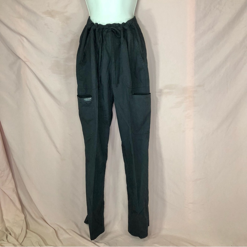 Cherokee Unisex Black Scrubs Drawstring Cargo Pants Size Small Medium